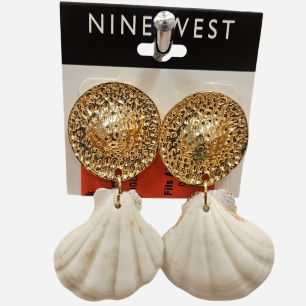 Nine West Gold Textured and White Shell Earrings - NWT